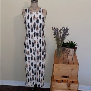 Feather print maxi dress